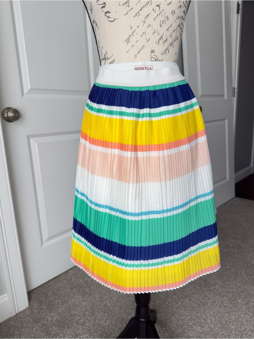 Merona Multicolor Pleated Midi Skirt - Blue, Yellow, Green, Pink, White